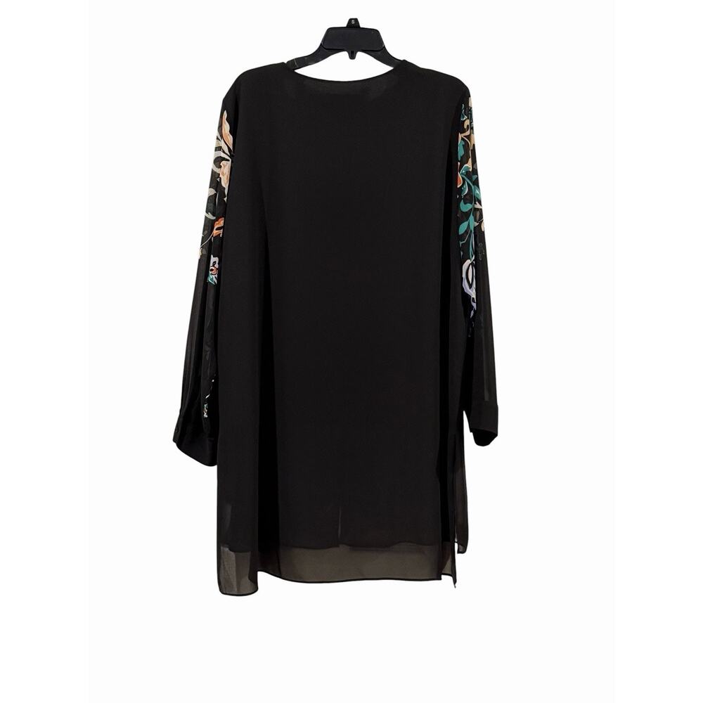 Chico’s Black Tunic Too W/ Multicolor Floral Embroidery Size XL Sheer Overlay - Picture 2 of 14